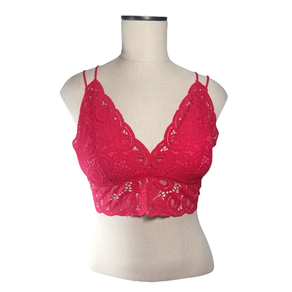 Pink Victoria’s Secret Red Lace Bralette Sz XL EUC